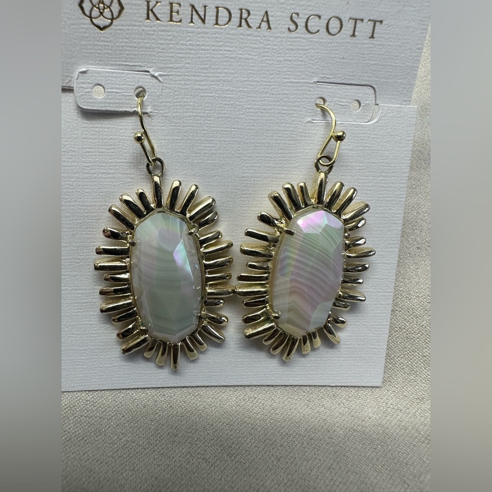 Kendra Scott Mariah gold and iridescent white banded earrings-RARE